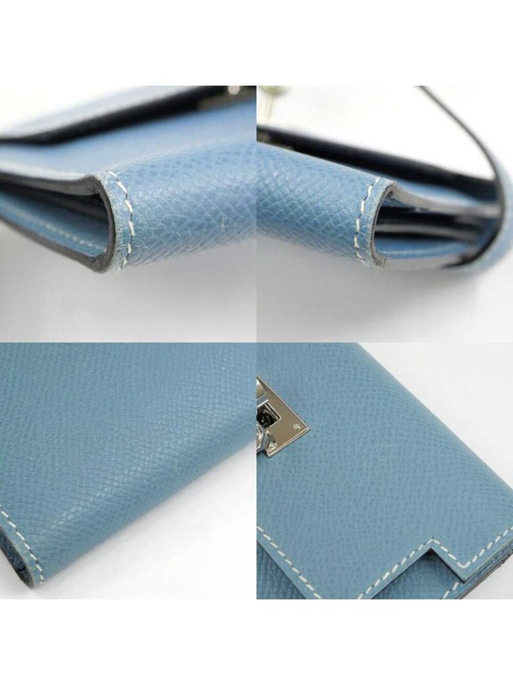 Hermes Kelly Wallet Compact Trifold Blue Jean Silver Hardware - Picture 9 of 10